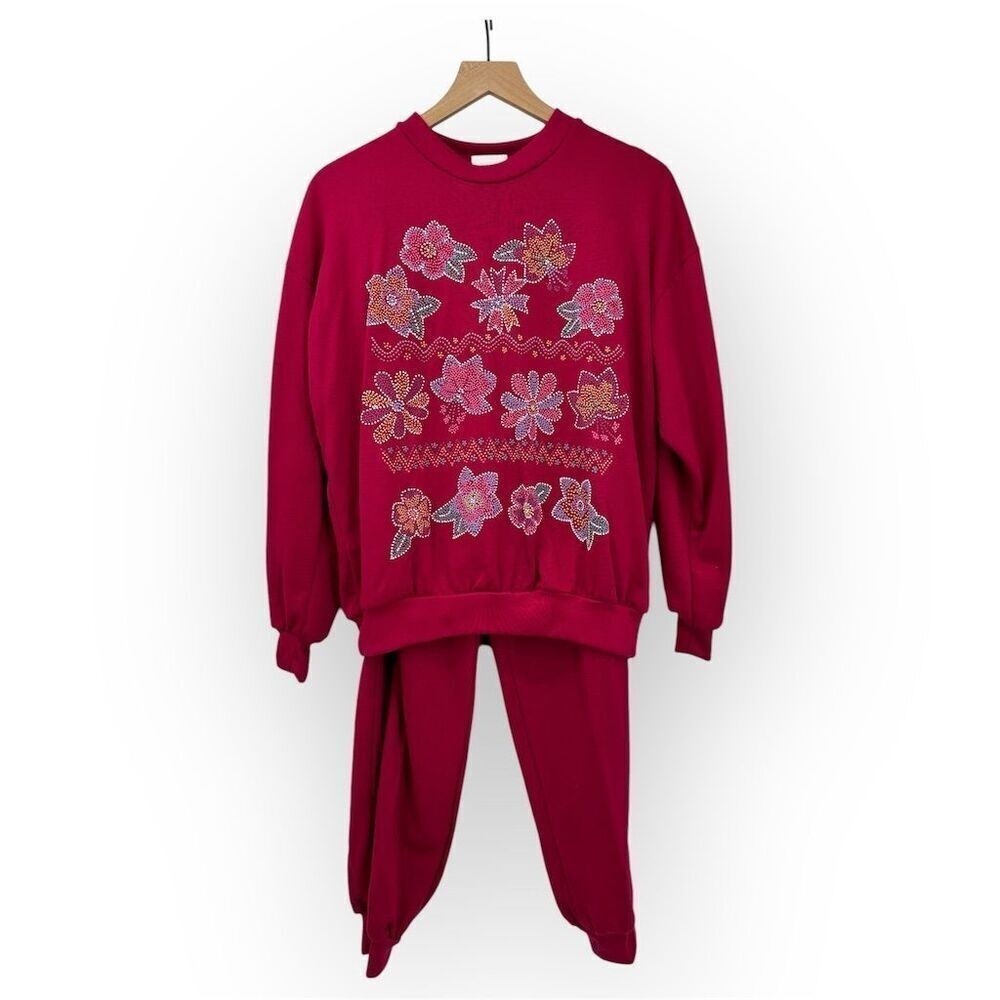 Vintage Floral puffy paint graphic  Pullover Sweatshit SET